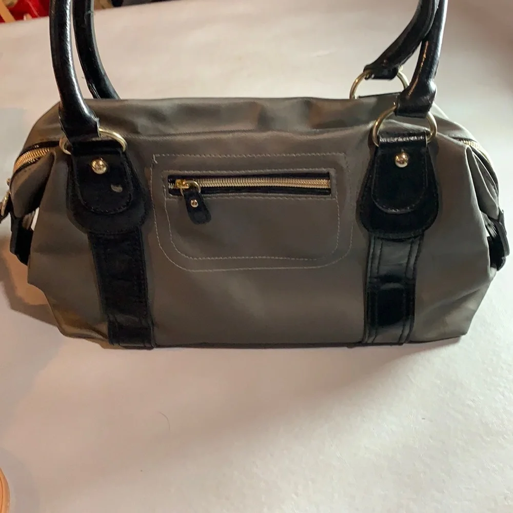 Purse NWOT Victoria Secret 2 Handle Silver Grey & Black with Brass Hardware
